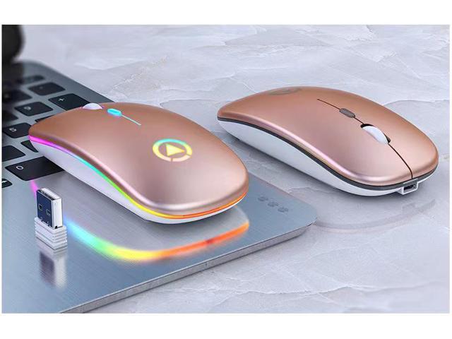 Bluetooth Wireless Charging Mouse 2.4Ghz Luminous Office Mice 7 Color Light 4 Button Metal Scroll Wheel, Adjustable DPI, Rose Gold