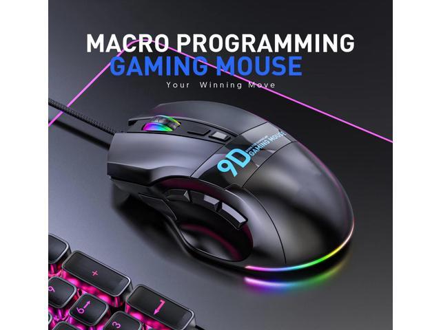 Full Speed Macro Professional Gaming Mouse with cable connection. Ergonomic 7 RGB Gaming Mice Colorful Light 9 Button 6 level adjustable DPI, Black