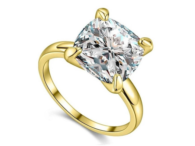 18K Yellow Gold-Plated 7.50 CTW Princess Cut Solitaire CZ Cubic Zirconia Engagement Wedding Promise Anniversary Ring Gift 9