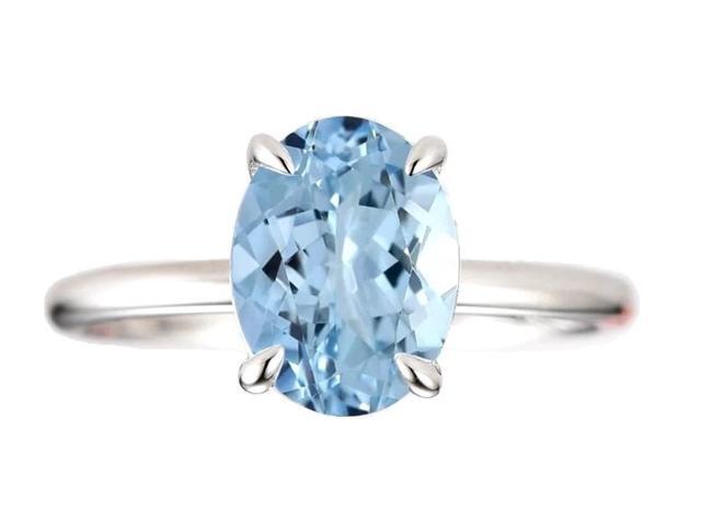 14K White Gold-Plated 5.50 CTW Aqua Blue Crystal Large Oval Shape Topaz Cubic Zirconia Solitaire Halo Party Ring Gift