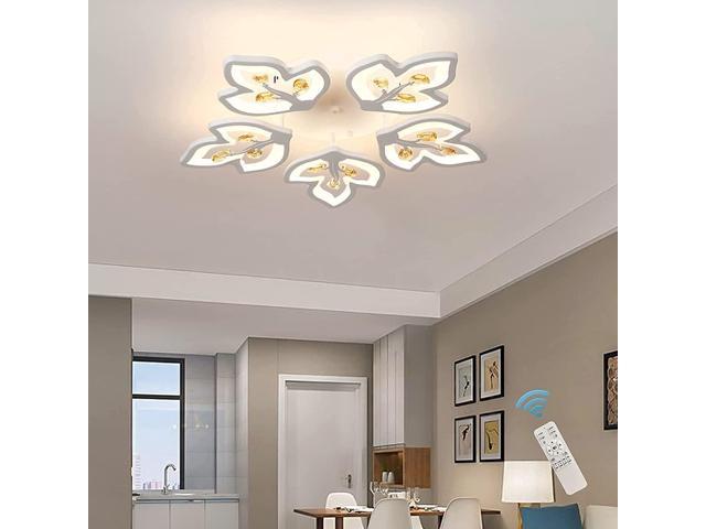Dimmable Flush Mount Ceiling Light Acrylic LED Chandelier Lamp Modern 5 Heads Maple Leaf Shape Ceiling Lighting Fixture with Remote Control for.