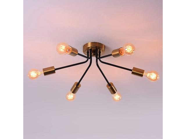 (incomplete, missing lights)Garwarm 6-Light Semi Flush Mount Ceiling Light Fixture, Modern Black Gold Sputnik Chandelier Ceiling Lighting, Industrial Metal Farmhouse Ceiling.
