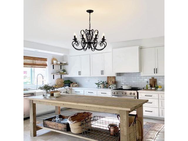 Garwarm French Country Chandeliers,8 Lights Kitchen Island Candle Iron Black Chandelier,Industrial Vintage Pendant Light Fixture for...
