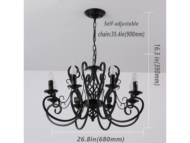 Garwarm French Country Chandeliers,8 Lights Kitchen Island Candle Iron Black Chandelier,Industrial Vintage Pendant Light Fixture for...