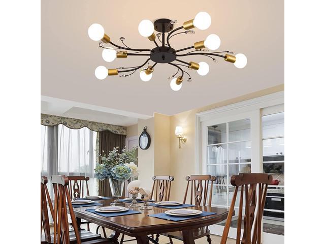 Garwarm Sputnik Chandelier Modern Ceiling Light Fixture, 10-Light Mid Century Industrial Metal Sputnik Semi Flush Mount Light, Gold & Black Ceiling...