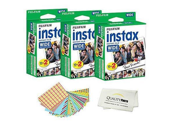 Fujifilm INSTAX Wide Instant Film 6 Pack - 60 SHEETS - (White) For Fujifilm Instax Wide Cameras + Frame Stickers and Microfiber Cloth Accessories