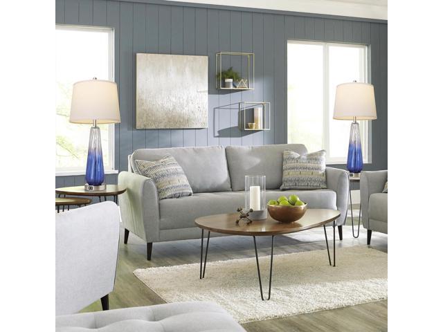 Wenger Modern Glass Table Lamp Set, Navy Blue Ombre, 27.5 Inch, 3-Way Touch Dimmable with USB Ports, White Shade, 2 Pack