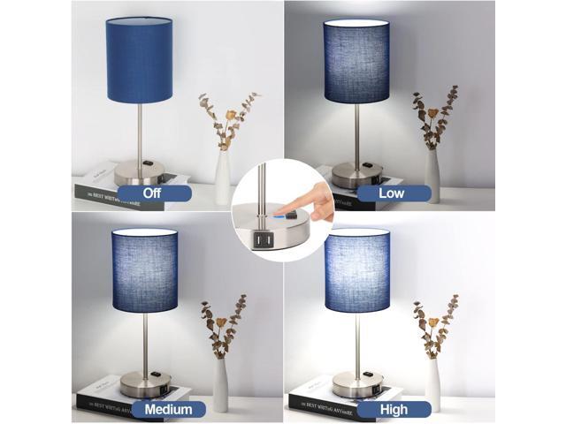 Set of 2 Touch Control Table Lamps with 2 USB Ports & AC Outlet, 3-Way Dimmable Bedside Nightstand Lamps for Living Room Nursery Office Bedroom,...