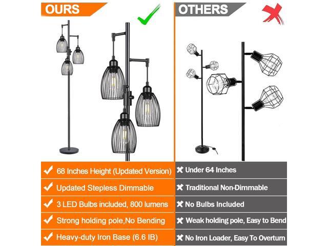 Dimmable Floor Lamp, 3 x 800LM LED Edison Bulbs Included, Farmhouse Industrial Floor Lamp Standing Tree Lamp with Elegant Teardrop Cage Heads Tall...