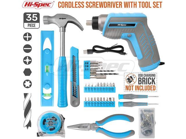 Electric Cordless Tool Set, 35pc Small Essential Blue 3.6V USB Power Screwdriver & Hand Tool Kit For The Home