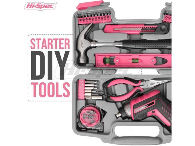 35 Piece Red Home DIY Tool Kit with USB Rechargeable 3.6V Electric Power Screwdriver. Easy Repair with Household Hand Tools & Picture Hanging Kit....