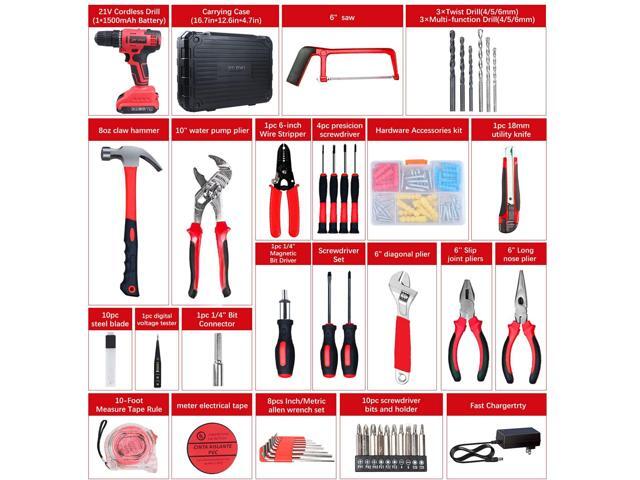 21V Drill with Tool Set, 319 in-lb Torque, 0-1450RMP Variable Speed, 10MM 3/8'' Keyless Chuck, 18+1 Clutch, 1.5Ah Li-Ion Battery & Charger for Home...
