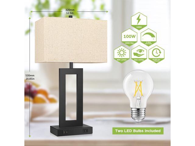 Set of 2 Touch Control Table Lamp with 2 USB Ports, 3-Way Dimmable Modern Nightstand Lamp Sets Bedside Touch Desk Lamp With Fabric Cream Shade For...