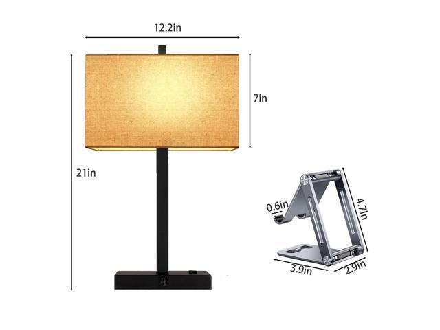 21-inch 2-piece bedside touch desk lamp with 2 USB charging ports and AC power sockets, 3-way dimmable bedside lamp and cream lampshade, suitable...