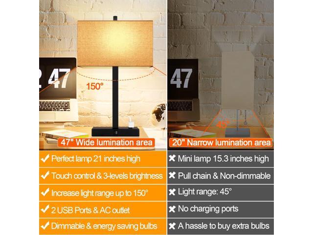 21-inch 2-piece bedside touch desk lamp with 2 USB charging ports and AC power sockets, 3-way dimmable bedside lamp and cream lampshade, suitable...
