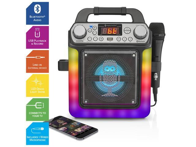 Mini portable karaoke system with Bluetooth and voice changing effect.