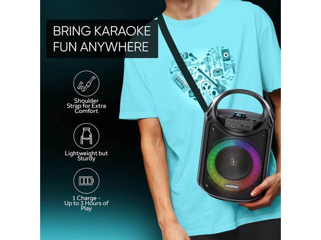 Bluetooth Karaoke Machine for Adults and Kids with 1 Wireless Karaoke Microphone and 1 Wired Mic - PA Portable Speaker System with LED Party Lights