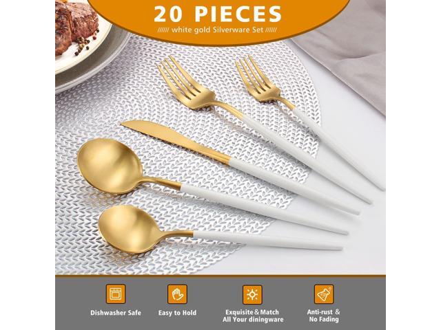 Wenger Matte White Gold Silverware Set, 20-Piece Stainless Steel Flatware Cutlery Set Service for 4, Satin Finish Kitchen Utensil Set,...