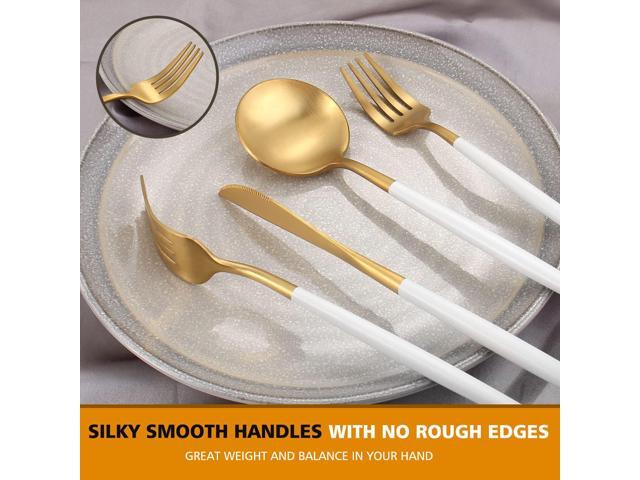 Wenger Matte White Gold Silverware Set, 20-Piece Stainless Steel Flatware Cutlery Set Service for 4, Satin Finish Kitchen Utensil Set,...