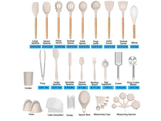 Wenger 43Pcs non-stick heat-resistant wooden handle silicone kitchenware set, the best kitchen gadget (khaki)