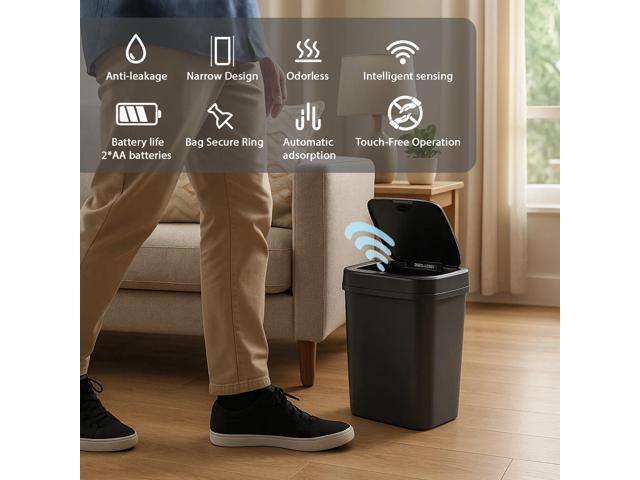 Wenger Smart Sensor Trash Can 12L Plastic, Fast Hands-Free Lid Opening, Adjustable Sensor Range, Knee and Hand Activation, Ideal for Modern Kitchen...