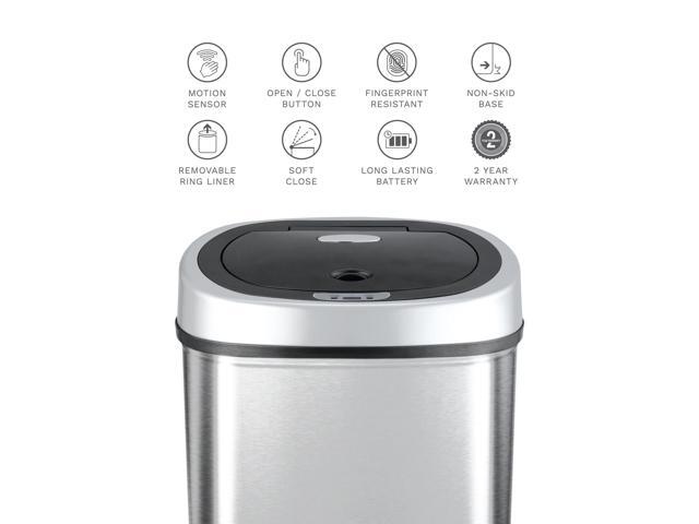 Wenger Stainless Steel Touchless Kitchen Trash Can 42L with Motion Sensor, Odor Control, Fingerprint-Resistant, Hidden Bag Ring, Waterproof,...
