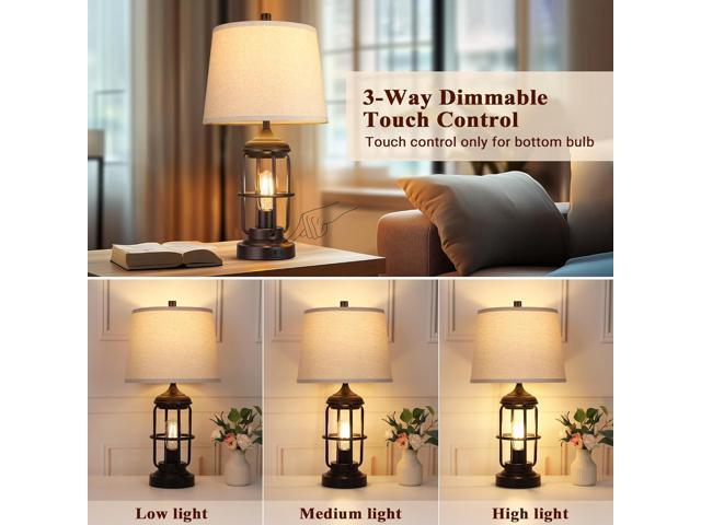 Wenger Table Lamp Set of 2 with USB A & C Ports, Touch Control 3-Way Dimmable Bedside Lamps, Rustic Farmhouse Nightstand Lighting, LED Bulbs...