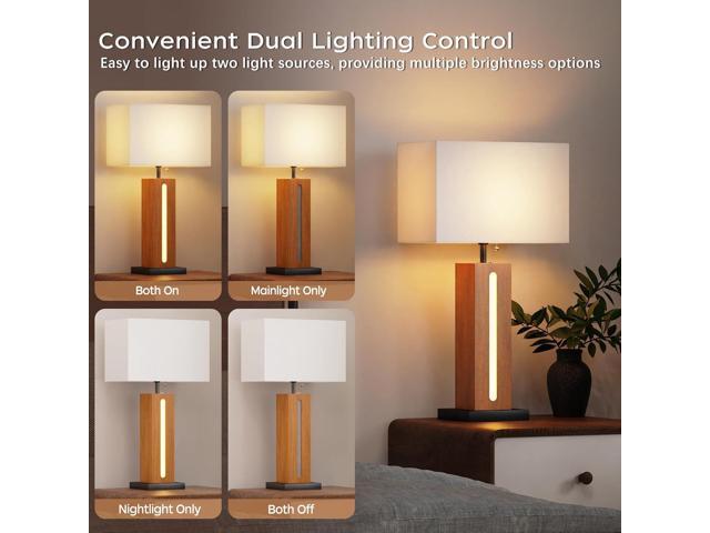 Wenger Modern Dimmable Table Lamps Set of 2, Rustic Farmhouse Square Wood Grain Nightstand Lamps with Linen Shades, Touch Control, Stepless...
