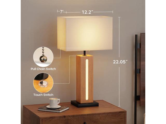 Wenger Modern Dimmable Table Lamps Set of 2, Rustic Farmhouse Square Wood Grain Nightstand Lamps with Linen Shades, Touch Control, Stepless...