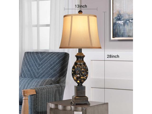 Wenger two-piece desk lamp, 28-inch high country-style bedside lamp with night light, linen lampshade and retro white paint, suitable for living...