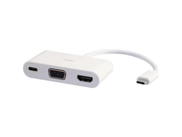 C2G USB C TO HDMI AND VGA ADAPTER CONVERTER WITH POWER DELIVERY - WHITE - USB TO