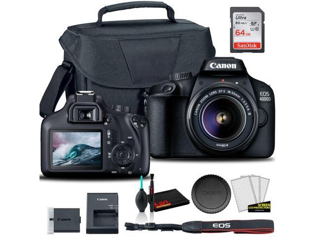 Canon EOS 4000D DSLR Camera with 18-55mm Lens + EOS Bag + Sandisk Ultra 64GB Card + Cleaning Set And More (International Model)