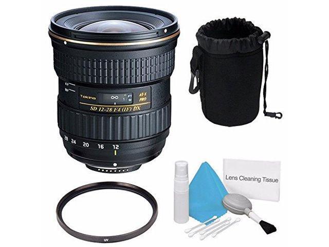 Tokina 12-28mm f/4.0 AT-X Pro APS-C Lens for Canon (International Model) +Deluxe Cleaning Kit + 77mm UV Filter + Deluxe Lens Pouch Bundle 5