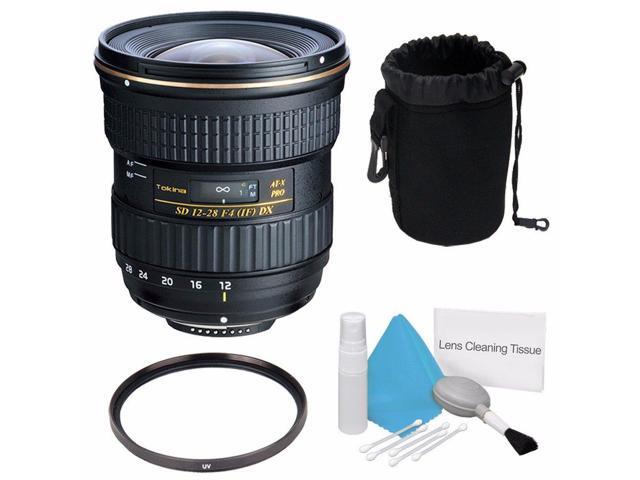 Tokina 12-28mm f/4.0 AT-X Pro APS-C Lens for Canon (International Model) +Deluxe Cleaning Kit + 77mm UV Filter + Deluxe Lens Pouch Bundle 5