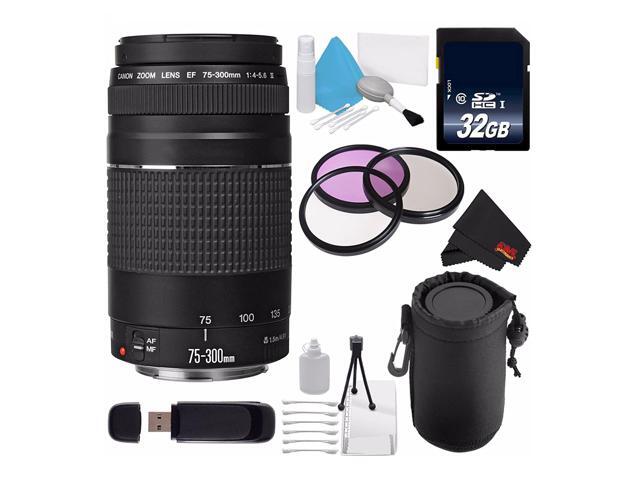 Canon EF 75-300mm f/4-5.6 III Telephoto Zoom Lens 6473A003 + 58mm 3 Piece Filter Kit + SD Card USB Reader + 32GB SDHC Class 10 Memory Card + Deluxe...