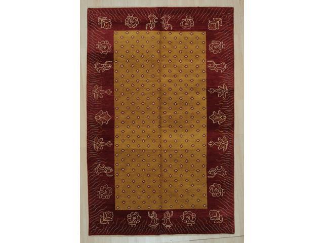 EORC FAF107YL6X9 Handmade Wool Ningxia Rug, 5'10 x 9'1, Yellow
