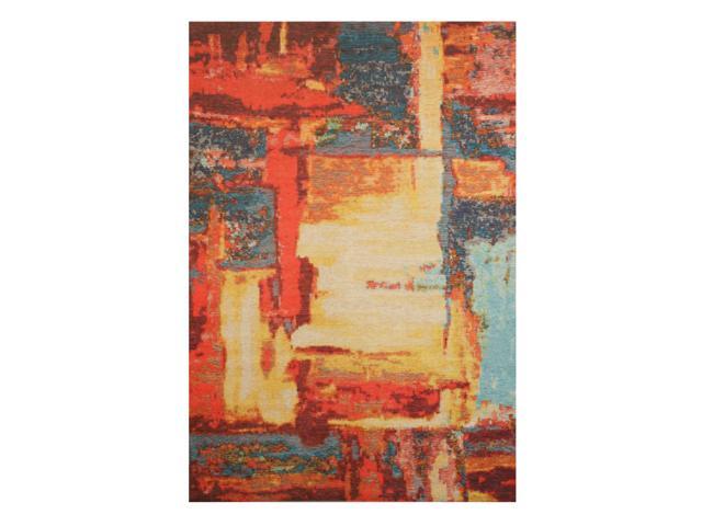 EORC FL11RD4X6 Machine-made Polyester Distressed Bohemian Moderno Art Rug, 4' 4 x 6' 3, Red