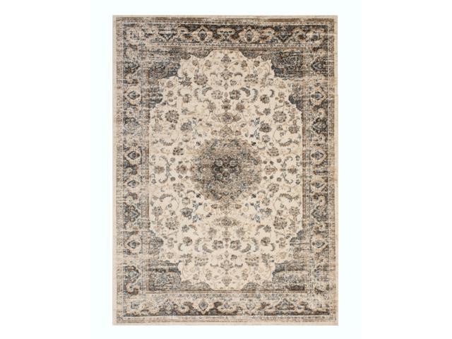 EORC FL33IV5X7 Machine-made Polypropylene Distressed Bohemian Isabella Medallion Rug, 5' 3 x 7' 3, Ivory