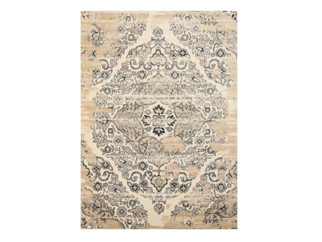 EORC FL36IV4X6 Machine-made Polypropylene Distressed Bohemian Isabella Medallion Rug, 4' 3 x 5'10, Ivory