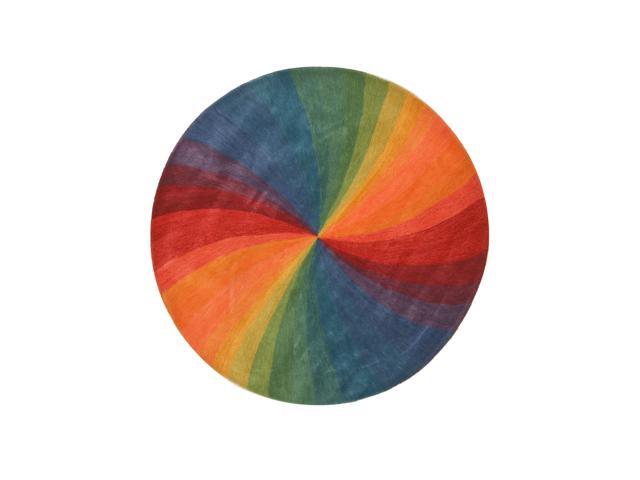 EORC T162MU4X4R Hand-tufted Wool Swirl Rug, 4' Round, Lollipop