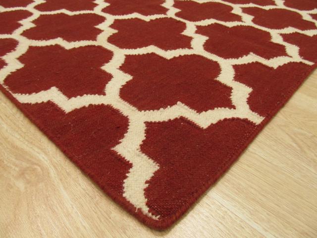 EORC DM75RD8X10 Handmade Wool Flatweave ReversibleMoroccan Rug, 8' x 10', Red