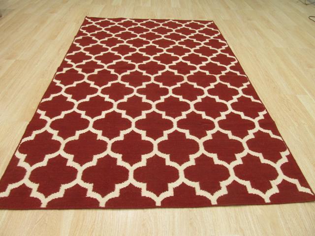 EORC DM75RD8X10 Handmade Wool Flatweave ReversibleMoroccan Rug, 8' x 10', Red