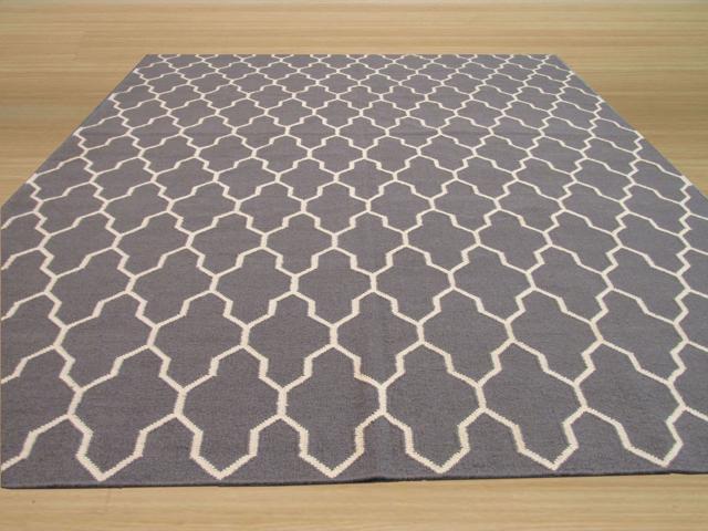 EORC DM12GY56X8 Handmade Wool Reversible Modern Moroccan Kilim Rug, 5'6 x 8', Gray