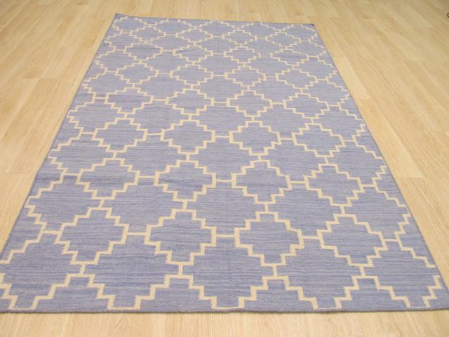 EORC DM85BL5X8 Handmade Wool Flatweave ReversibleMoroccan Rug, 5' x 8', Blue