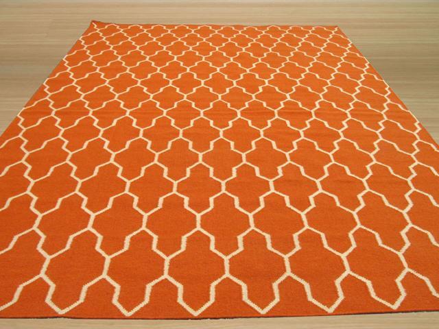 EORC DM12RT56X8 Handmade Wool Reversible Modern Moroccan Kilim Rug, 5'6 x 8', Orange