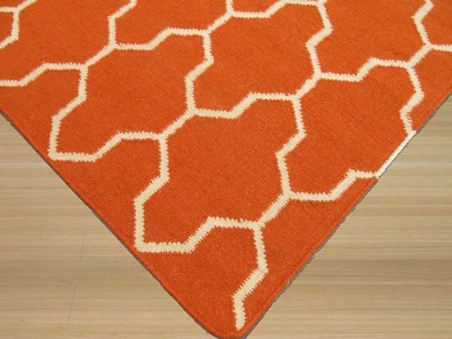 EORC DM12RT56X8 Handmade Wool Reversible Modern Moroccan Kilim Rug, 5'6 x 8', Orange
