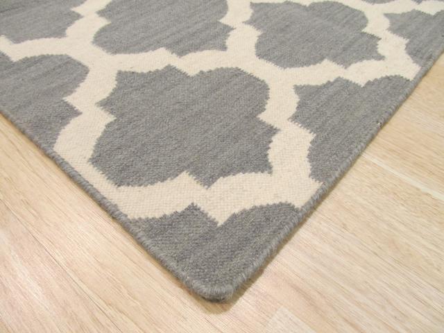 EORC DM73GY8X10 Handmade Wool Flatweave ReversibleMoroccan Rug, 8' x 10', Gray
