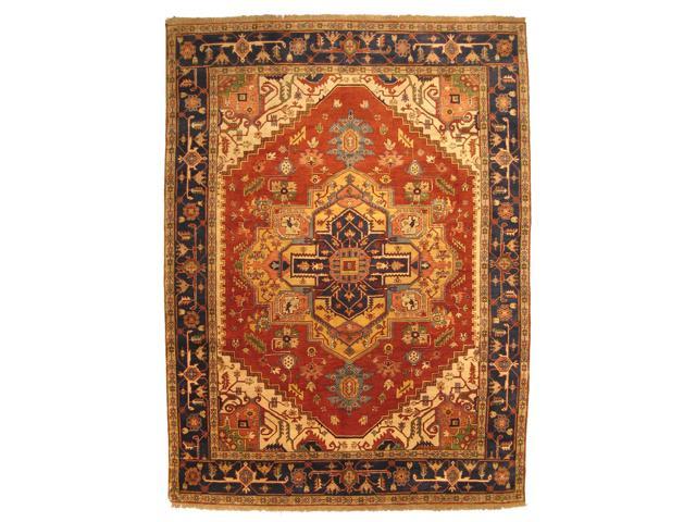 Photos - Area Rug Hand Knotted Wool Red Traditional Geometric Serapi Design Rug, Made in Ind