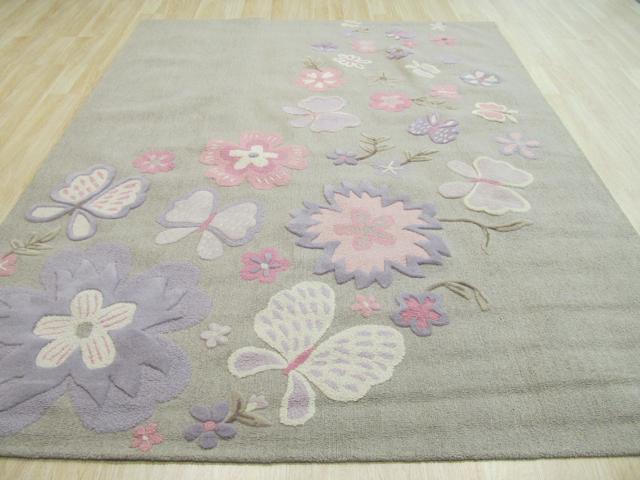 EORC T138GY3X5 Hand-tufted Wool Kid's Butterfly Rug, 3' x 5', Gray