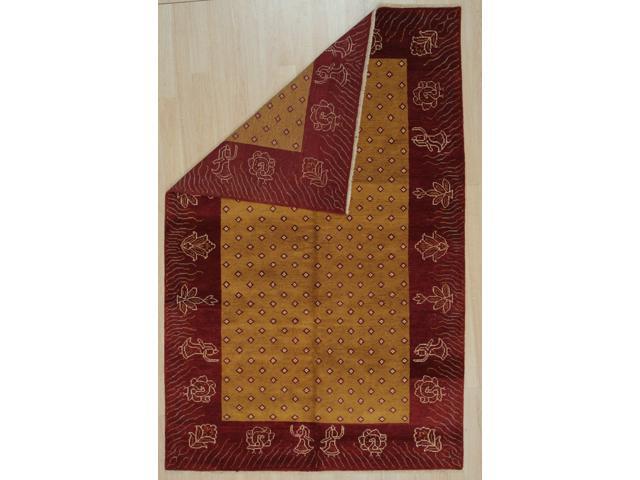 EORC FAF107YL6X9 Handmade Wool Ningxia Rug, 5'10 x 9'1, Yellow